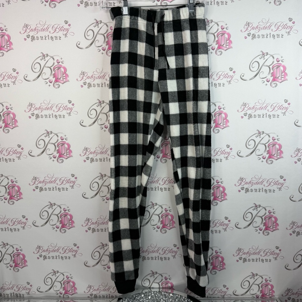 Ardene pants fleece soft warm stripes Black & White Buffalo Plaid Fleece Joggers